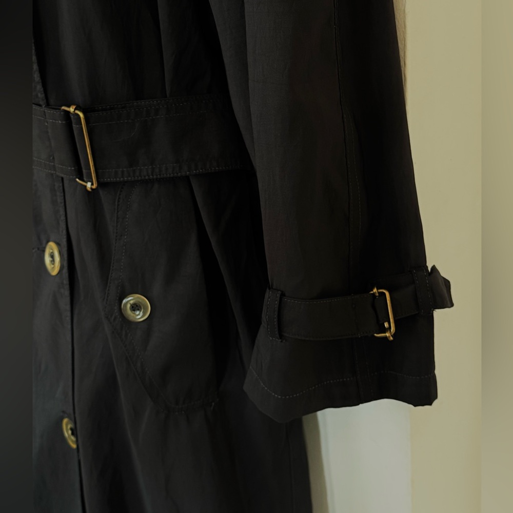 Jones New York Trench Coat M 8 10 Vintage 80s Long Black Double Breasted Spring - Picture 11 of 11